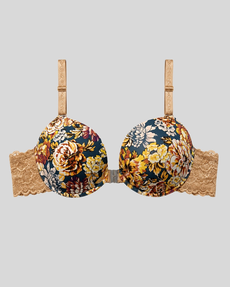 Beige Floral Lace Push-Up Bra & Panty Set