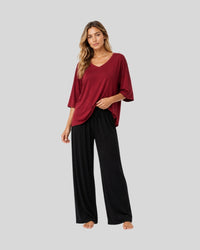 Maroon & Black Contrast Lounge Wear PJ Set