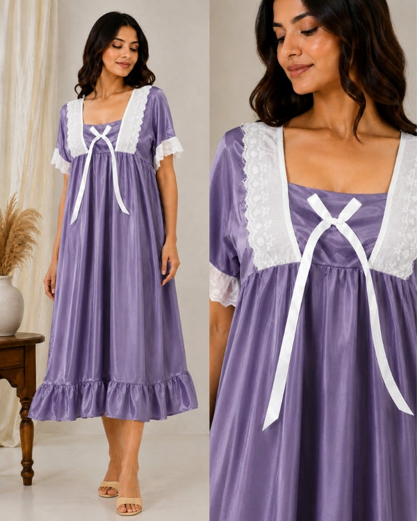 Lavender Mist Lace Satin Maxi Nightdress