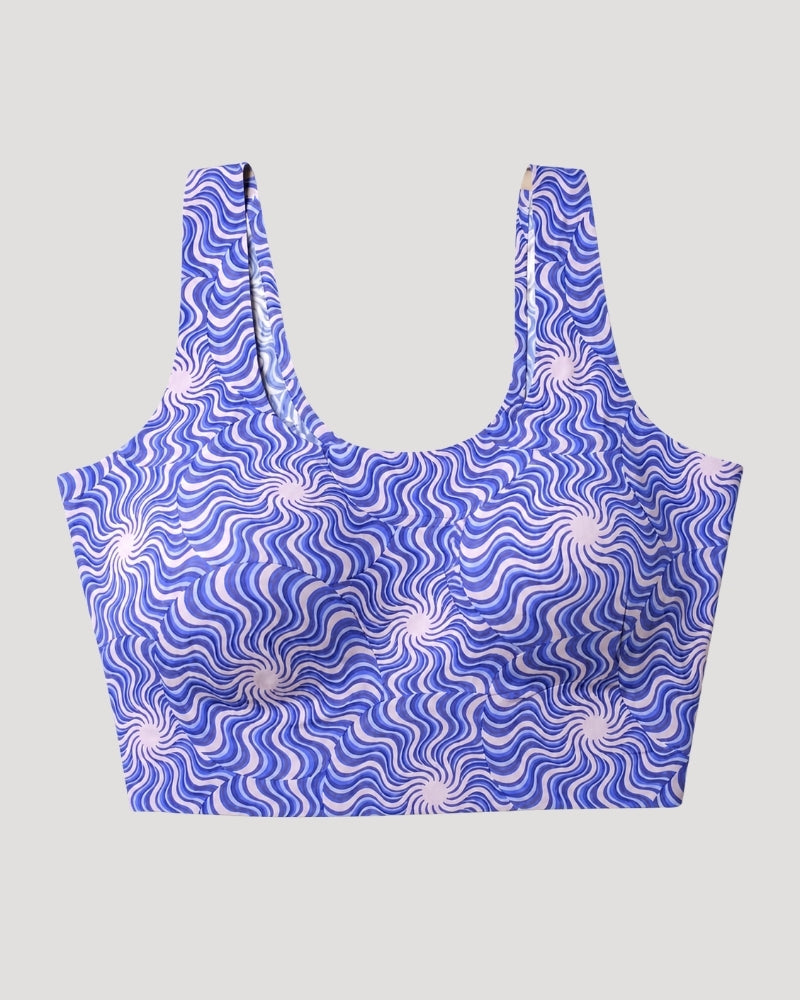 Blue Wave Print Sports Bra