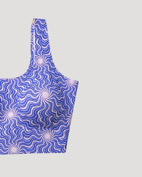 Blue Wave Print Sports Bra