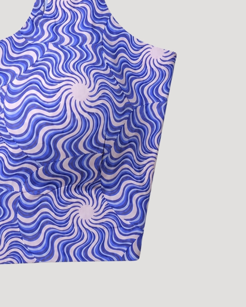 Blue Wave Print Sports Bra