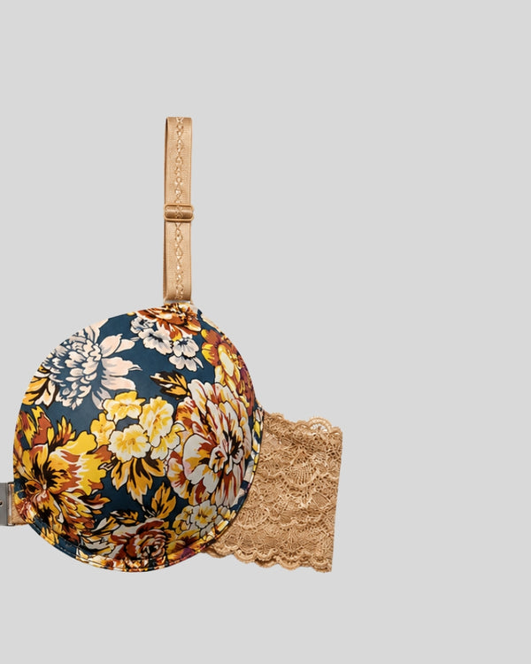 Beige Floral Lace Push-Up Bra & Panty Set