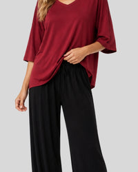 Maroon & Black Contrast Lounge Wear PJ Set