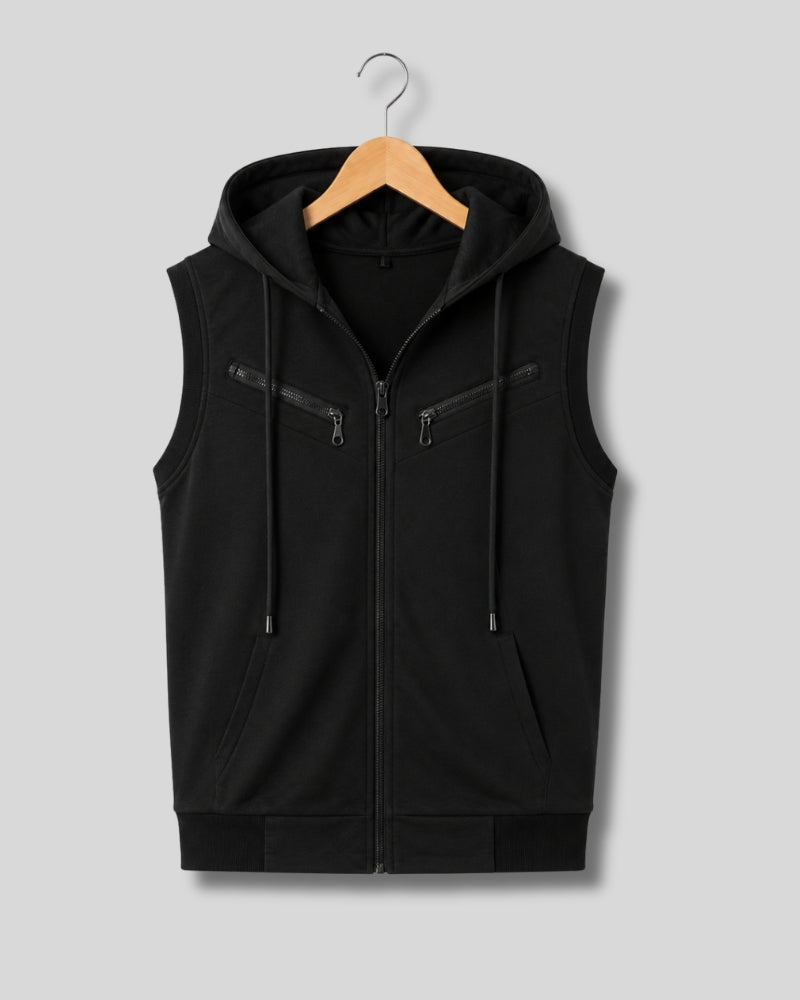 Men’s Jet Black Hooded Utility Vest