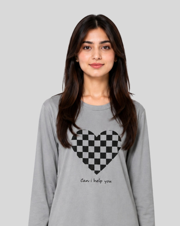Silver Heart Printed PJ Set ( Grey Puzzle )