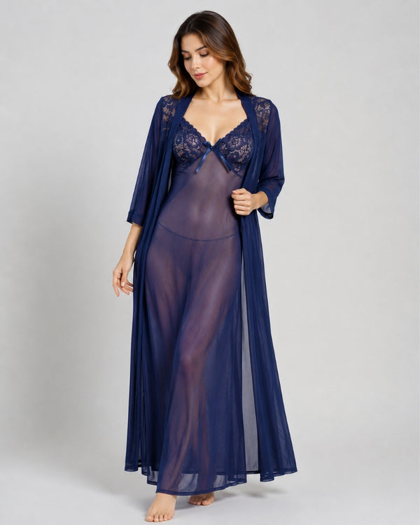 Midnight Lace Robe Nightgown Set