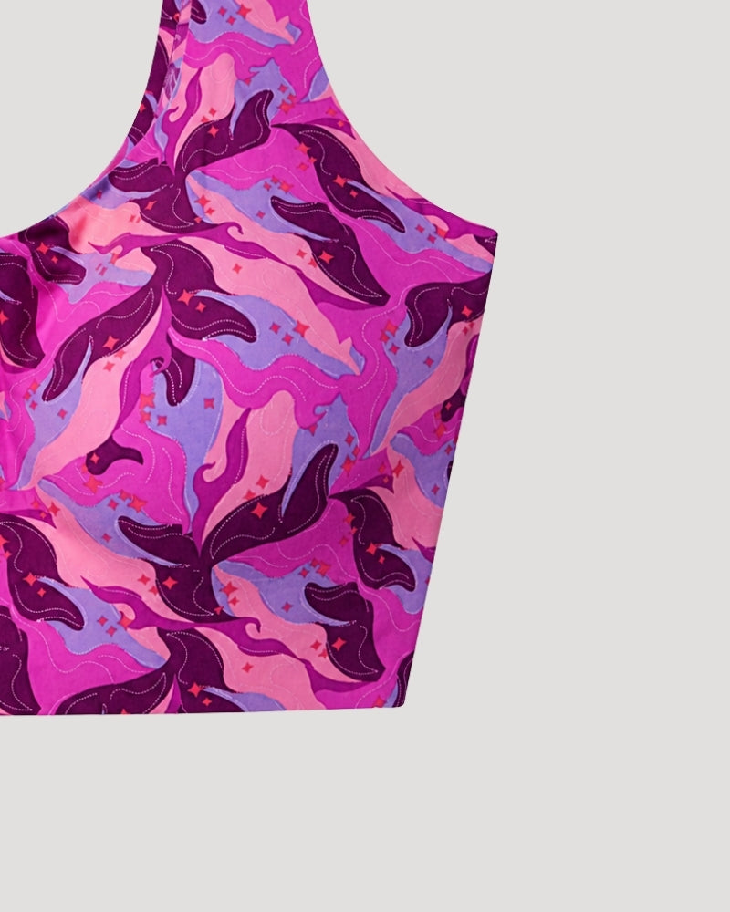 Pink Abstract Print Sports Bra