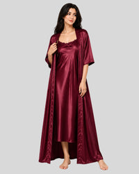 Maroon Elegance Silk 2-Piece Nightwear Set