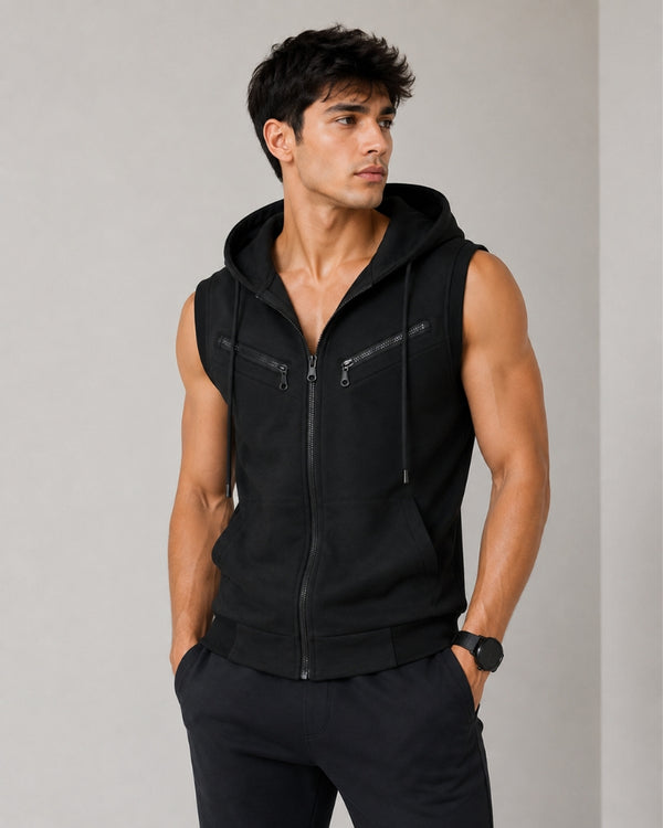 Men’s Jet Black Hooded Utility Vest