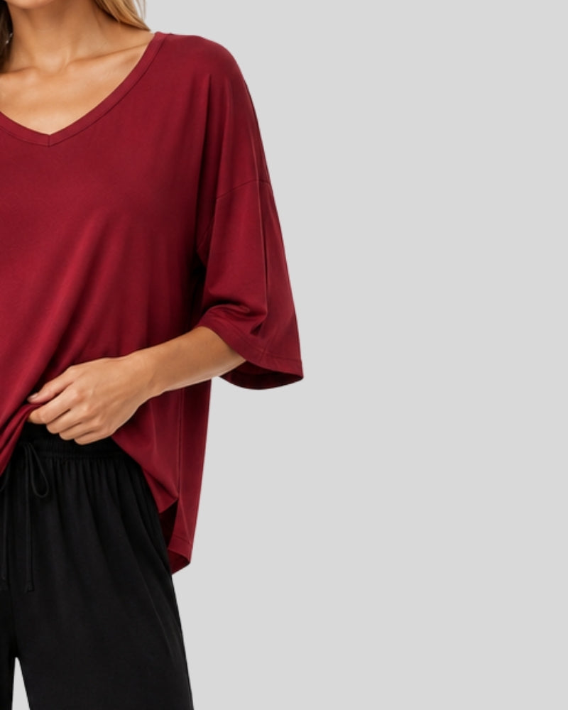 Maroon & Black Contrast Lounge Wear PJ Set