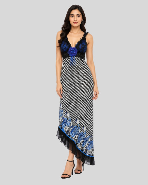 Sapphire Blossom Asymmetrical Maxi