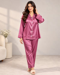 Rose Pink Stripe Satin Pajama Set