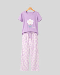Lavender Bloom Printed PJ Set ( Purple Flower )