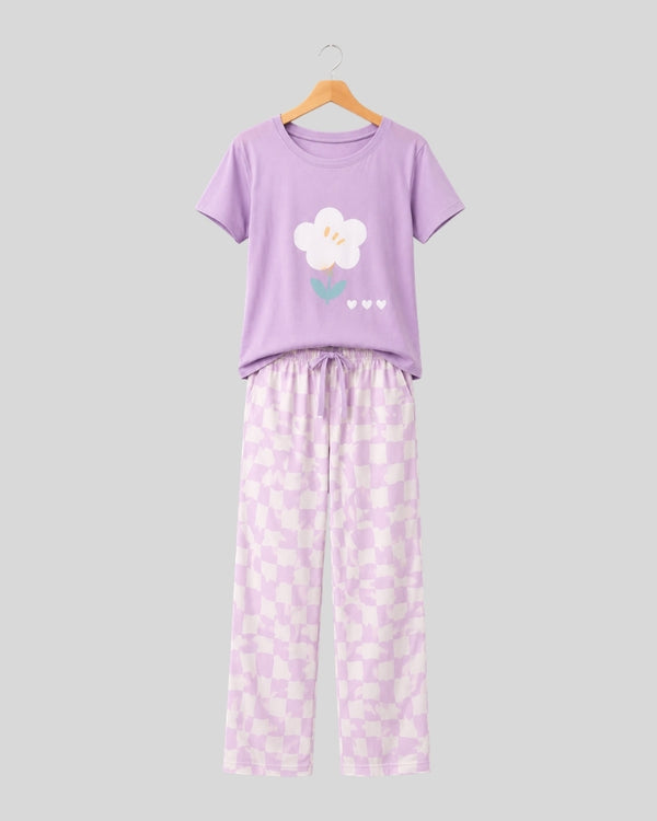 Lavender Bloom Printed PJ Set ( Purple Flower )