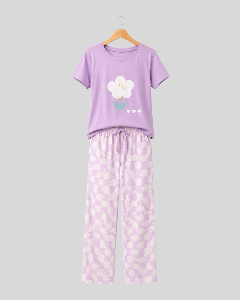 Lavender Bloom Printed PJ Set ( Purple Flower )