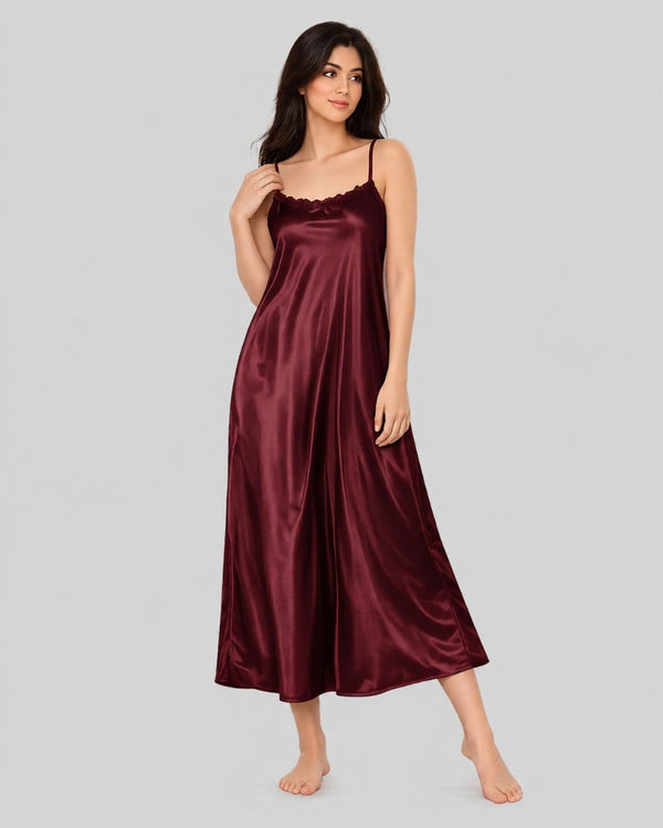 Maroon Elegance Silk 2-Piece Nightwear Set