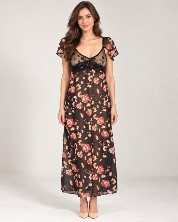 Noir Rose Lace Maxi Nightdress