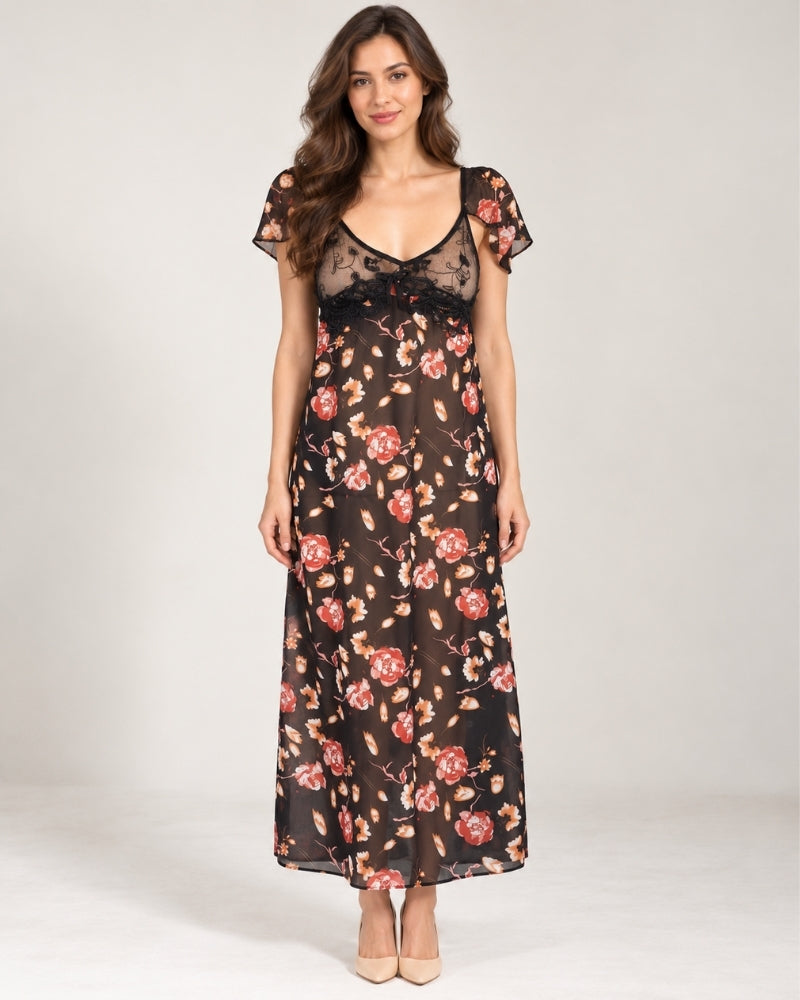 Noir Rose Lace Maxi Nightdress