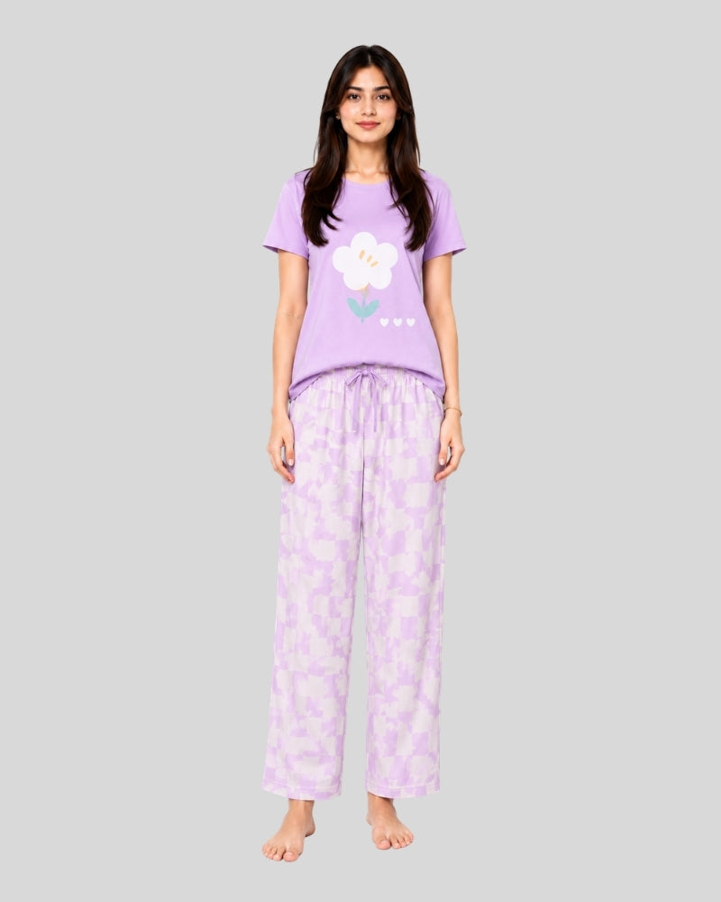 Lavender Bloom Printed PJ Set ( Purple Flower )