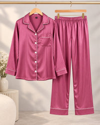 Rose Pink Stripe Satin Pajama Set