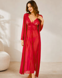 Scarlet Lace Robe Nightgown Set