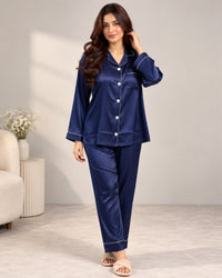 Midnight Navy Stripe Satin Pajama Set