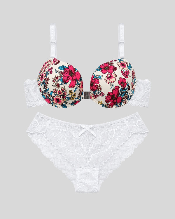 White Floral Lace Push-Up Bra & Panty Set