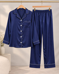 Midnight Navy Stripe Satin Pajama Set