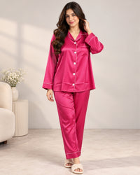 Fuchsia Stripe Satin Pajama Set