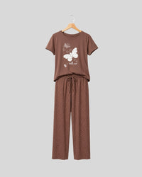 Butterfly Bliss Printed PJ Set ( Brown Butterfly )