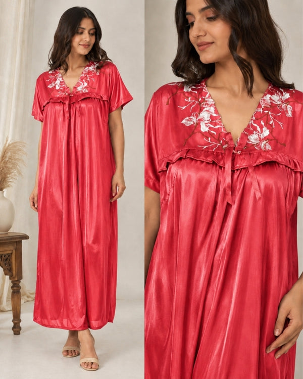 Scarlet Bloom Satin Nightdress