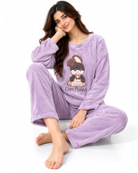 Cozy Rabbit Plush Winter Pajama Set – Lavender