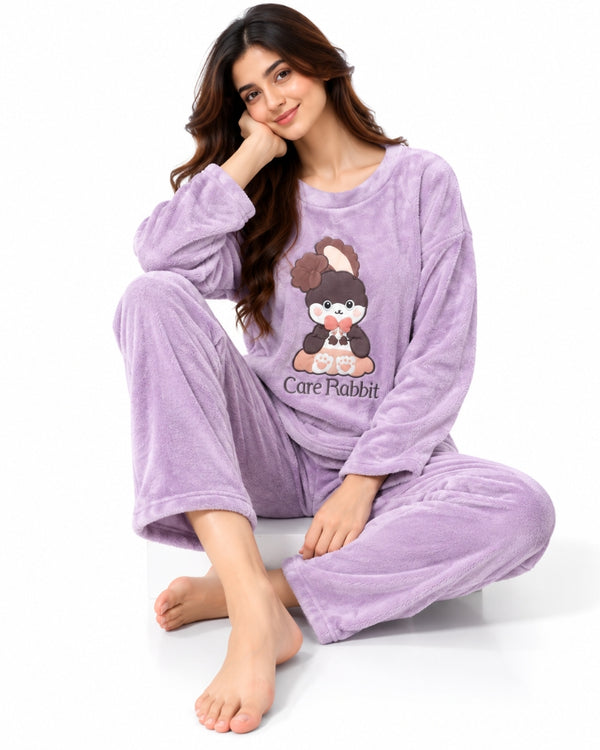 Cozy Rabbit Plush Winter Pajama Set – Lavender