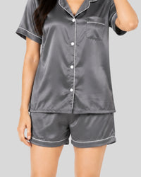Charcoal Grey Satin Piping Night Suit