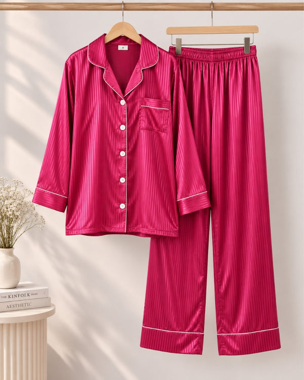 Fuchsia Stripe Satin Pajama Set