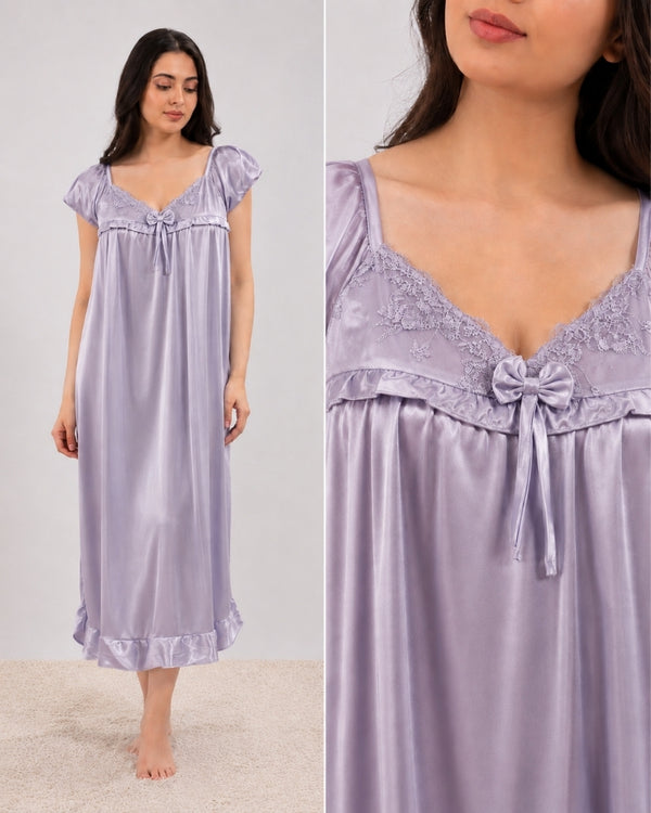 Lavender Blossom Lace Satin Maxi Nightdress
