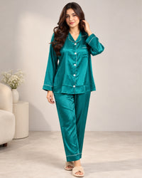 Teal Stripe Satin Pajama Set