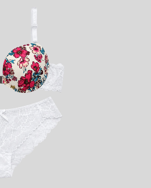 White Floral Lace Push-Up Bra & Panty Set