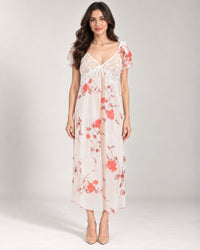 Ivory Coral Bloom Lace Maxi Nightdress