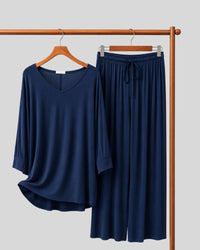 Navy Blue V Neck Relax Lounge PJ Set