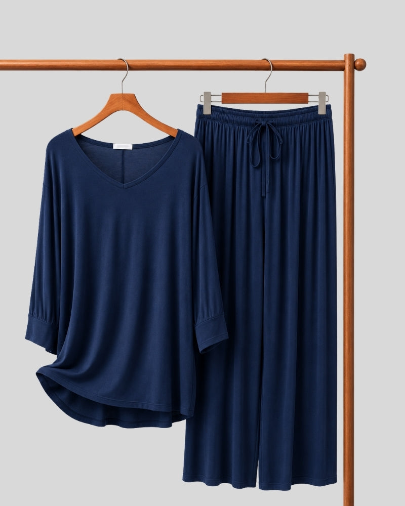 Navy Blue V Neck Relax Lounge PJ Set