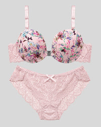 Blush Pink Floral Lace Push-Up Bra & Panty Set