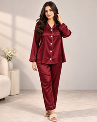 Wine Burgundy Stripe Satin Pajama Set
