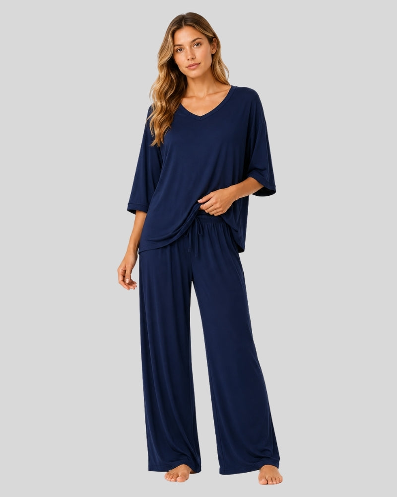 Navy Blue V Neck Relax Lounge PJ Set