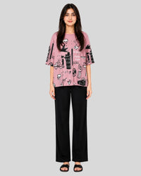 Pink Sketch Printed PJ Set ( Pink Planet )