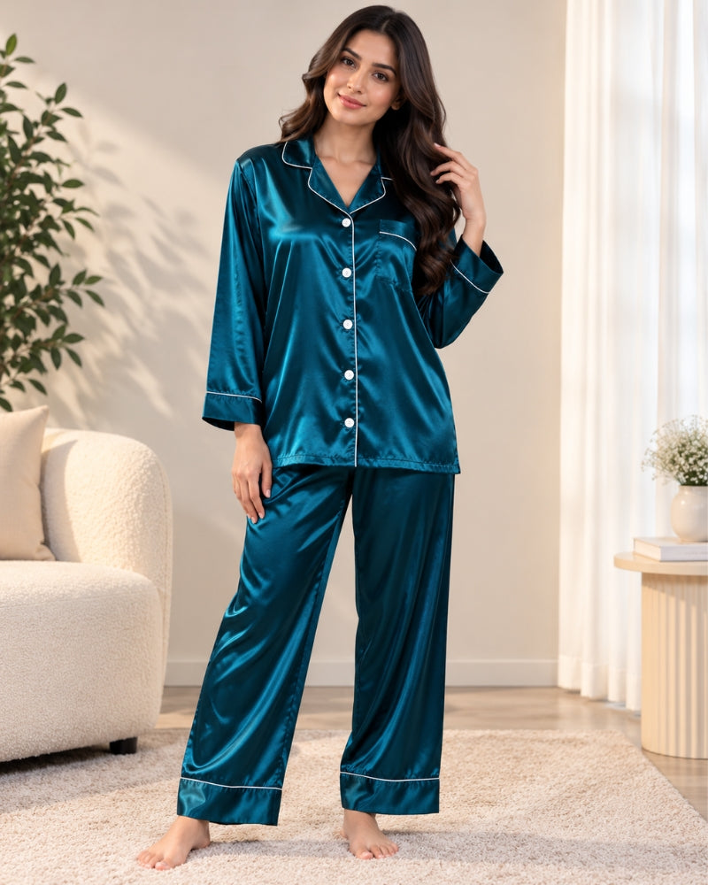 Teal Luxe Satin Pajama Set