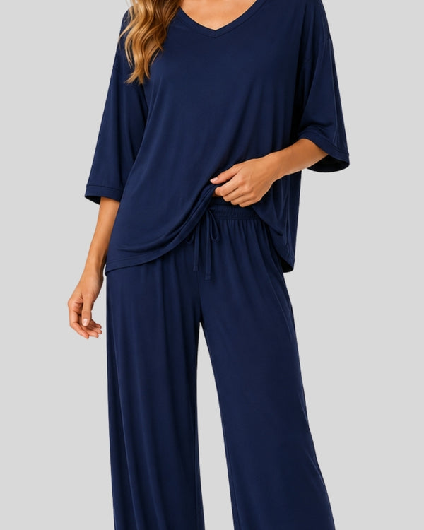 Navy Blue V Neck Relax Lounge PJ Set