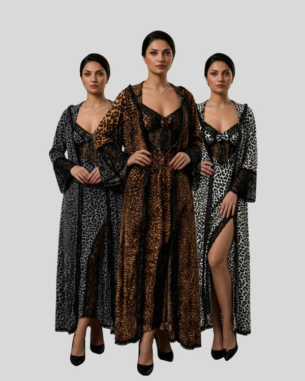 Leopard Lace Lounge Robe Set
