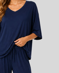 Navy Blue V Neck Relax Lounge PJ Set